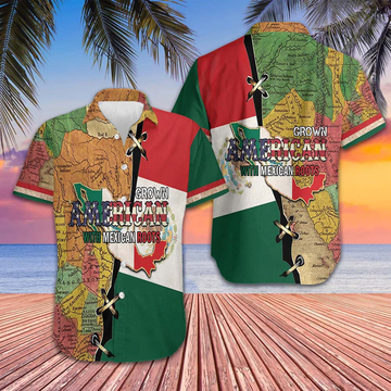 American Grown With Mexican Roots Hawaiian Shirt For Men's Patriotic Button Up Shirt Gift – Moonbestprint