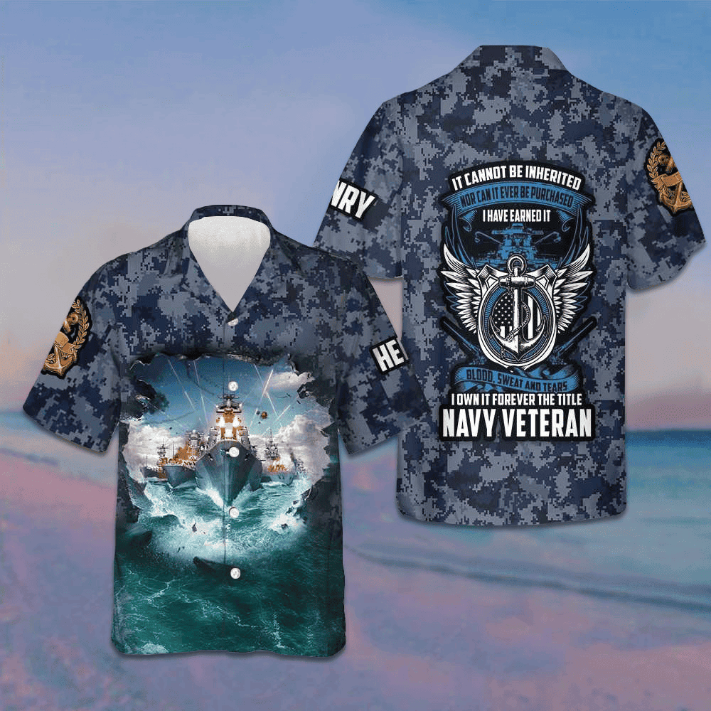 Custom I Own It Forever The Title Navy Veteran Hawaiian Shirt Proud Veteran USN Camo Shirt – Moonbestprint