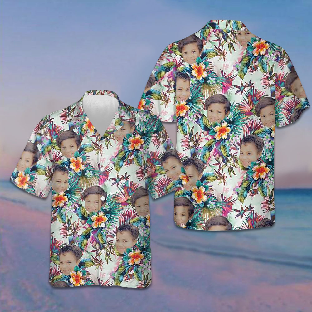 Custom Face With Tropical Flowers Hawaiian Shirt Summer Button Down Shirts Gifts For Family – Moonbestprint