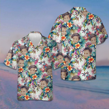 Custom Face With Tropical Flowers Hawaiian Shirt Summer Button Down Shirts Gifts For Family – Moonbestprint