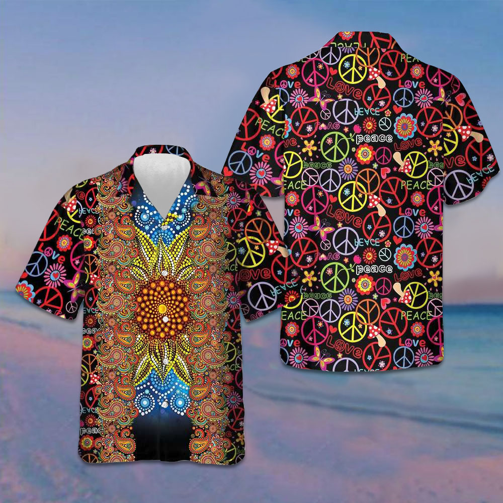 Vibrant Color Hippie Hawaiian Shirt Peace Sign Pattern Shirt Gifts For Boyfriend – Moonbestprint