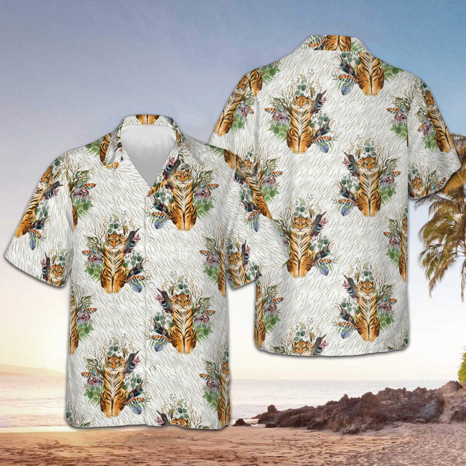 Floral Boho Tiger Hawaiian Shirt Beach Button Up Shirts For Men Gifts For Tiger Lovers – Moonbestprint