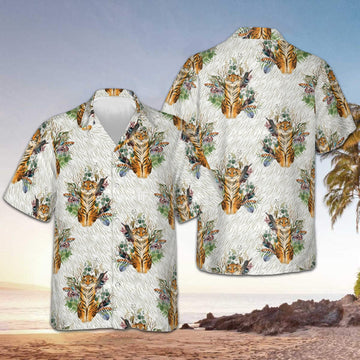 Floral Boho Tiger Hawaiian Shirt Beach Button Up Shirts For Men Gifts For Tiger Lovers – Moonbestprint