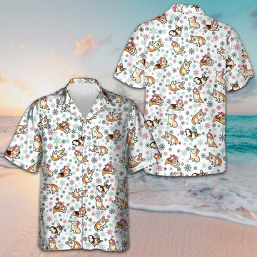 Warm Corgi For A Merry Christmas Hawaiian Shirt Snowflakes Pattern Xmas Shirt Dog Lovers Gifts – Moonbestprint