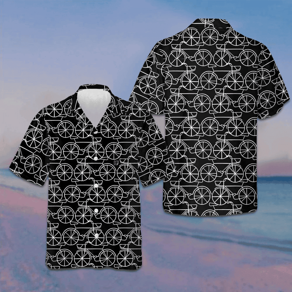 Black And White Bicycle Seamless Pattern Hawaiian Shirt Men's Button Up Shirts Summer – Moonbestprint
