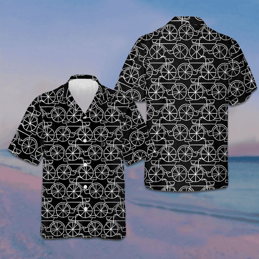 Black And White Bicycle Seamless Pattern Hawaiian Shirt Men's Button Up Shirts Summer – Moonbestprint