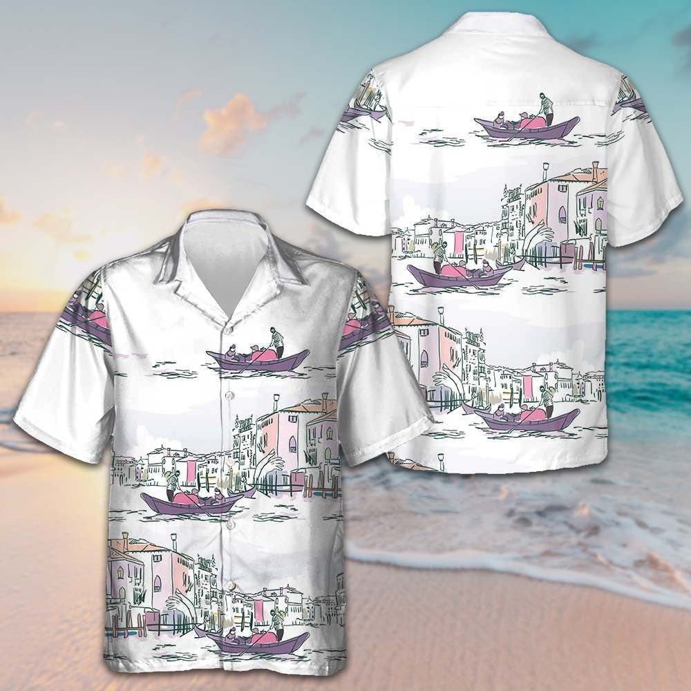 Venice Boat Hawaiian Shirt Sailboat Pattern Beach Button Up Shirts Men's Gifts For Son – Moonbestprint