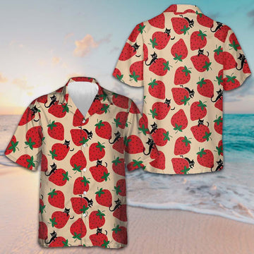 Strawberry And Cat Seamless Pattern Hawaiian Shirt Beach Button Up Shirts Men's Gift – Moonbestprint
