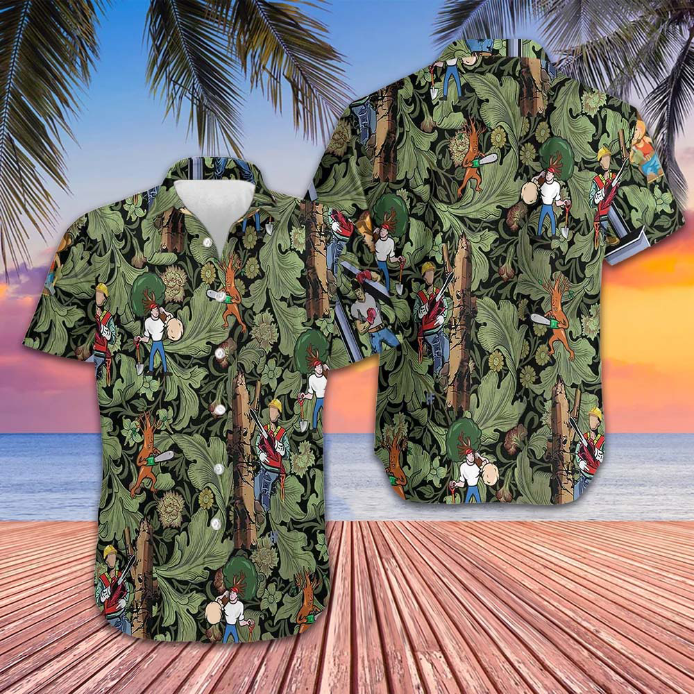 Arborist Proud Tropical Pattern Hawaiian Shirt Men's Beach Shirts Button Up Arborist Gifts – Moonbestprint