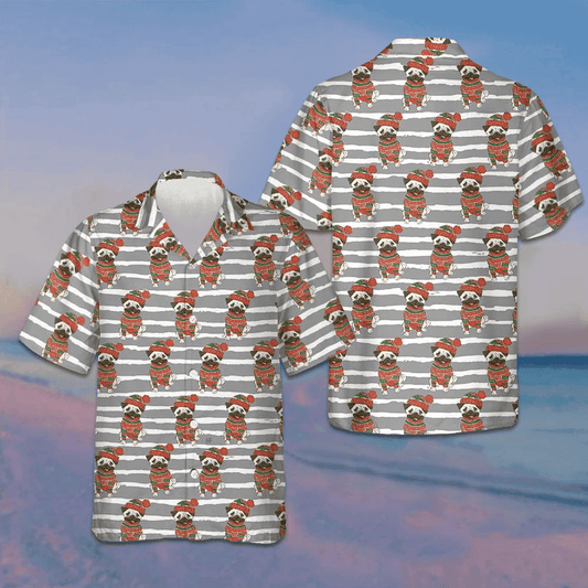 Pug In Sweater And Winter Hat Hawaiian Shirt Pug Lovers Xmas Shirt Gifts For Friends – Moonbestprint