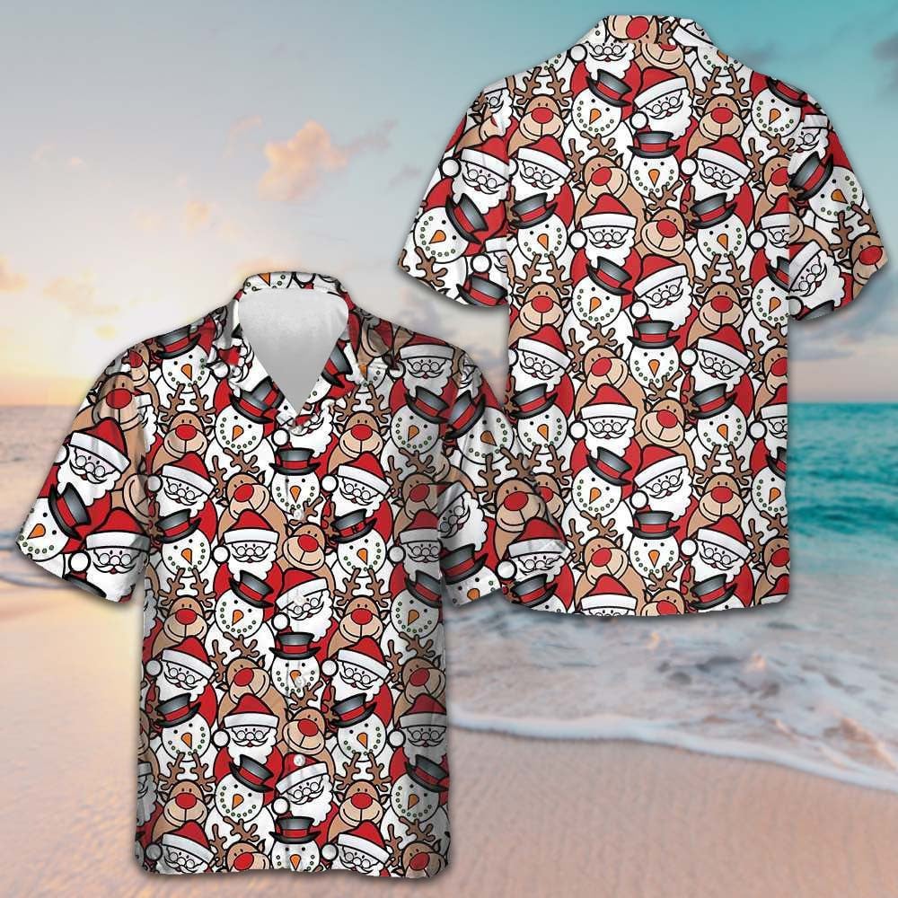Santa Reindeer And Snowman Hawaiian Shirt Cute Xmas Shirt Gifts For Best Friends – Moonbestprint
