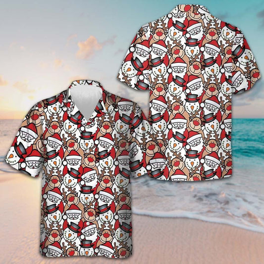 Santa Reindeer And Snowman Hawaiian Shirt Cute Xmas Shirt Gifts For Best Friends – Moonbestprint