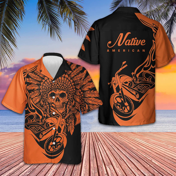 Fire Racing Skull Biker Native American Hawaiian Shirt Motorcycle Lovers Button Down Shirt Men – Moonbestprint