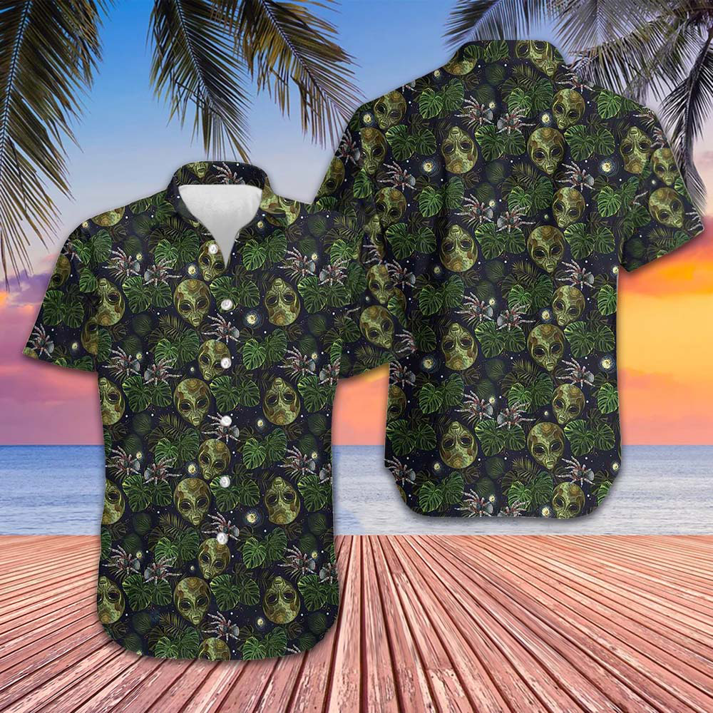 Alien And Spider In Night Tropical Forest Hawaiian Shirt Cool Summer Shirts For Guys Gift – Moonbestprint