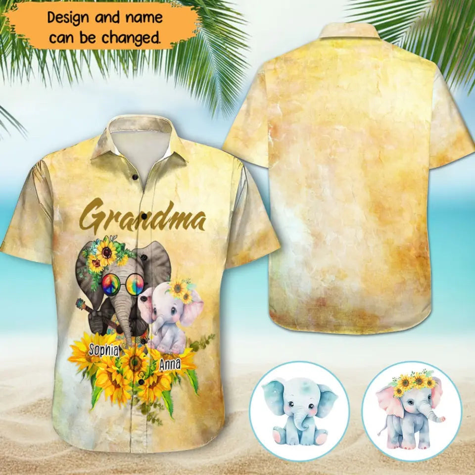 Personalized Grandma Elephant with Kid Names Hawaiian Shirt Mother Daughter Gifts – Moonbestprint