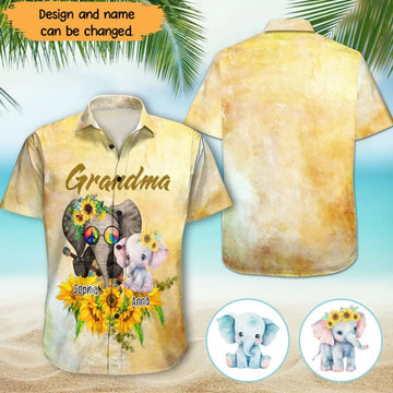 Personalized Grandma Elephant with Kid Names Hawaiian Shirt Mother Daughter Gifts – Moonbestprint