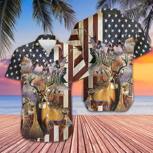 Deer Hunter American Flag Hawaiian Shirt Men's button up shirts summer Gift Ideas – Moonbestprint