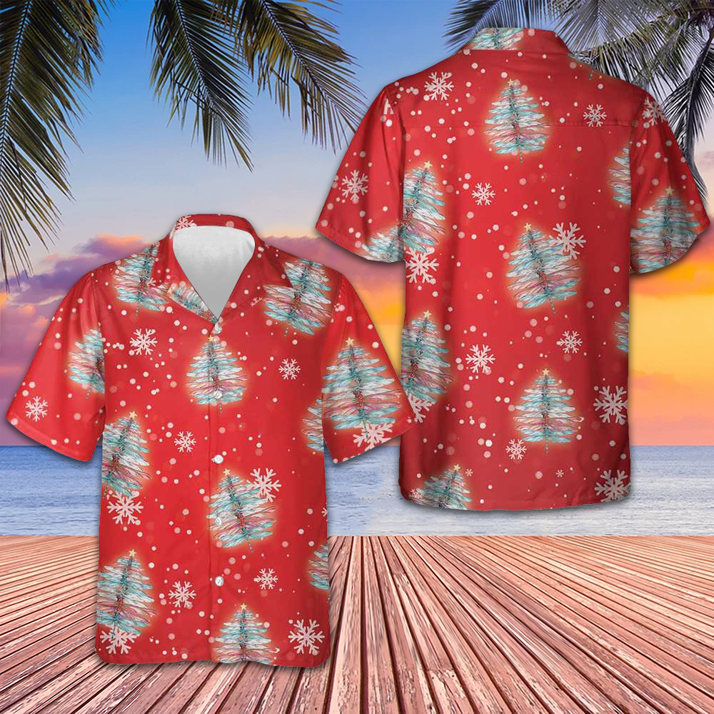 Dragoy Shaped Christmas Tree Hawaiian Shirt Merry Xmas Red Button Up Shirt Men's – Moonbestprint