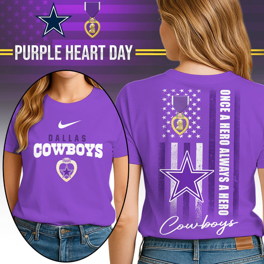 Dallas Cowboys | Premium NFL National Purple Heart Day 3D Shirt for Women Moonbestprint