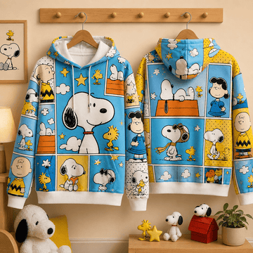 Snoopy & Friends Happy Days Comic Patchwork 3D Hoodie