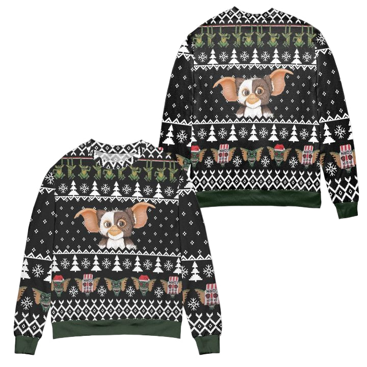 Gizmo The Gremlins Pine Tree Snowflake Ugly Christmas Sweater ? Black ? Usalast