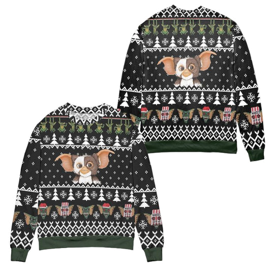 Gizmo The Gremlins Pine Tree Snowflake Ugly Christmas Sweater ? Black ? Usalast