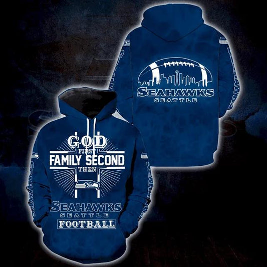 God 1St Family 2Nd Then Seattle Seahawks NFL 3D All Over Print Hoodie -Moonbestprint