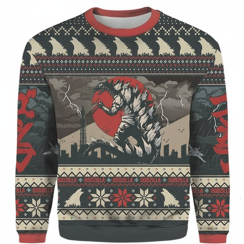 Godzilla Christmas Believe Xmas Ugly Christmas 3D Sweater ? Usalast