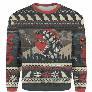 Godzilla Christmas Believe Xmas Ugly Christmas 3D Sweater ? Usalast