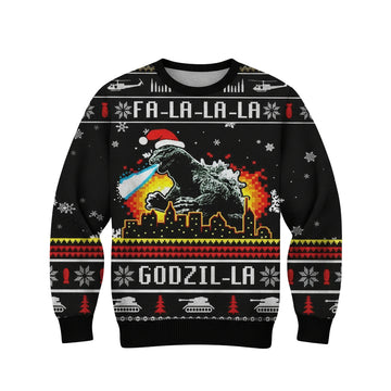 Godzilla Fa La La La La King Of Monster Godzilla Gojira 3d Ugly Christmas Sweater ? Usalast