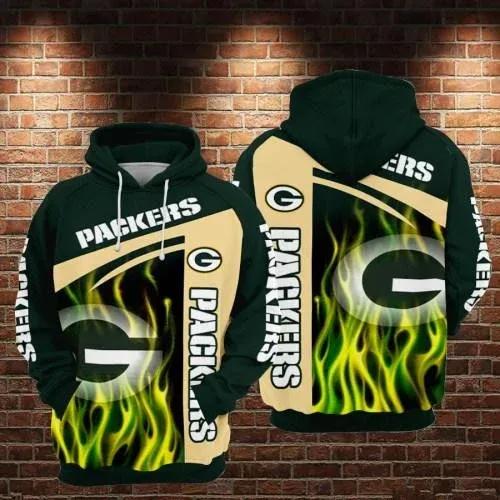 Green Bay Packers Fire Football NFL 3D All Over Print Hoodie -Moonbestprint