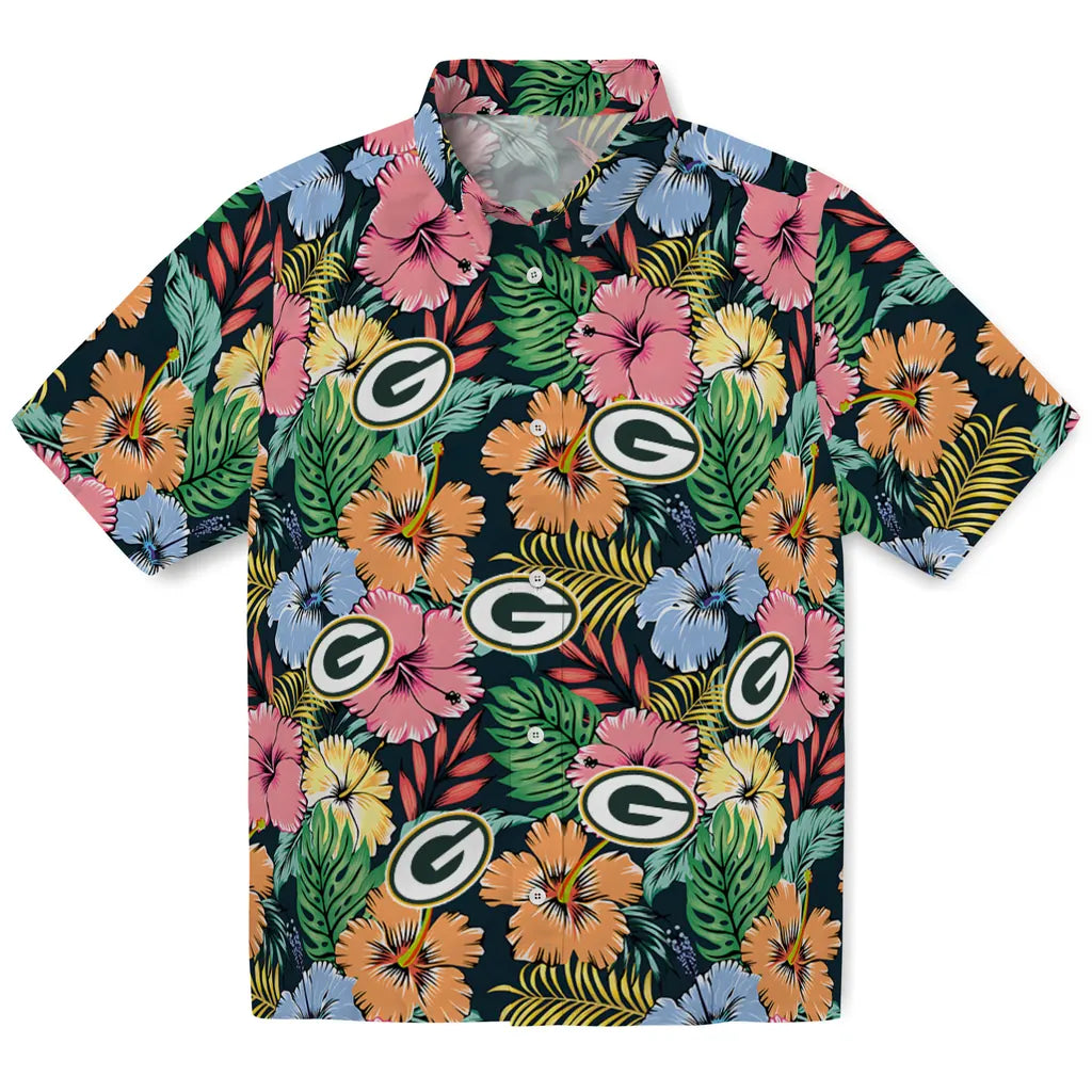 Green Bay Packers Hawaiian Shirt - Brilliant Hibiscus Garden | Moonbestprint