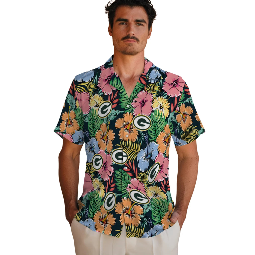 Green Bay Packers Hawaiian Shirt - Brilliant Hibiscus Garden | Moonbestprint