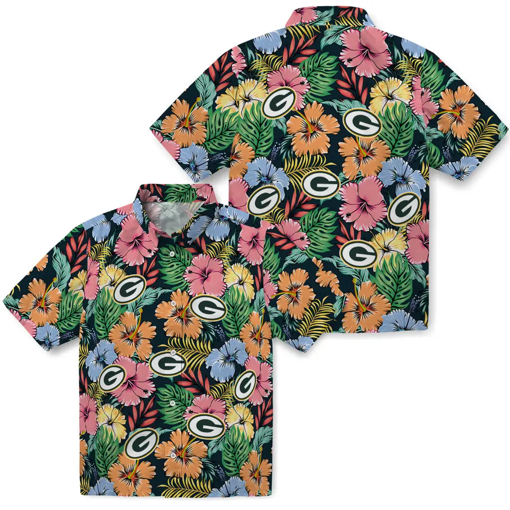 Green Bay Packers Hawaiian Shirt - Brilliant Hibiscus Garden | Moonbestprint