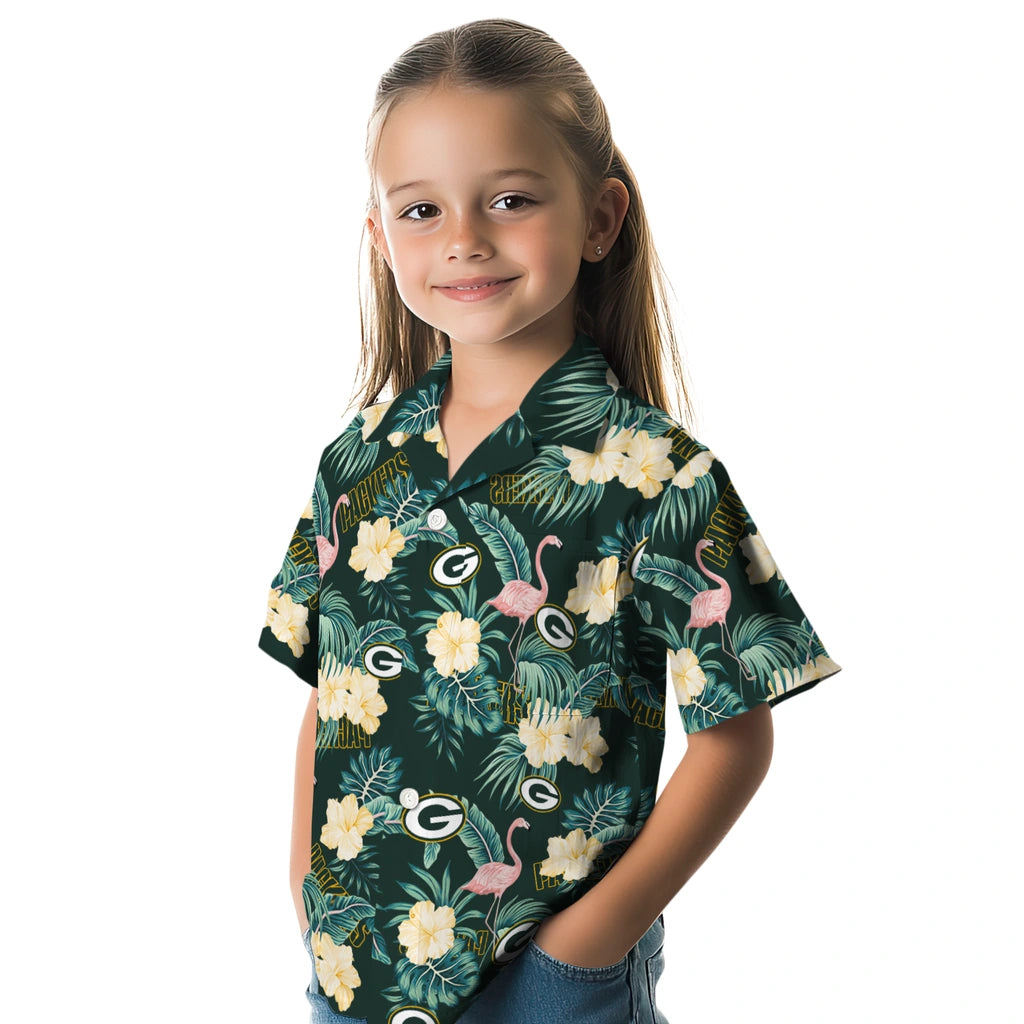 Green Bay Packers Hawaiian Shirt - Flamingo and Hibiscus | Moonbestprint