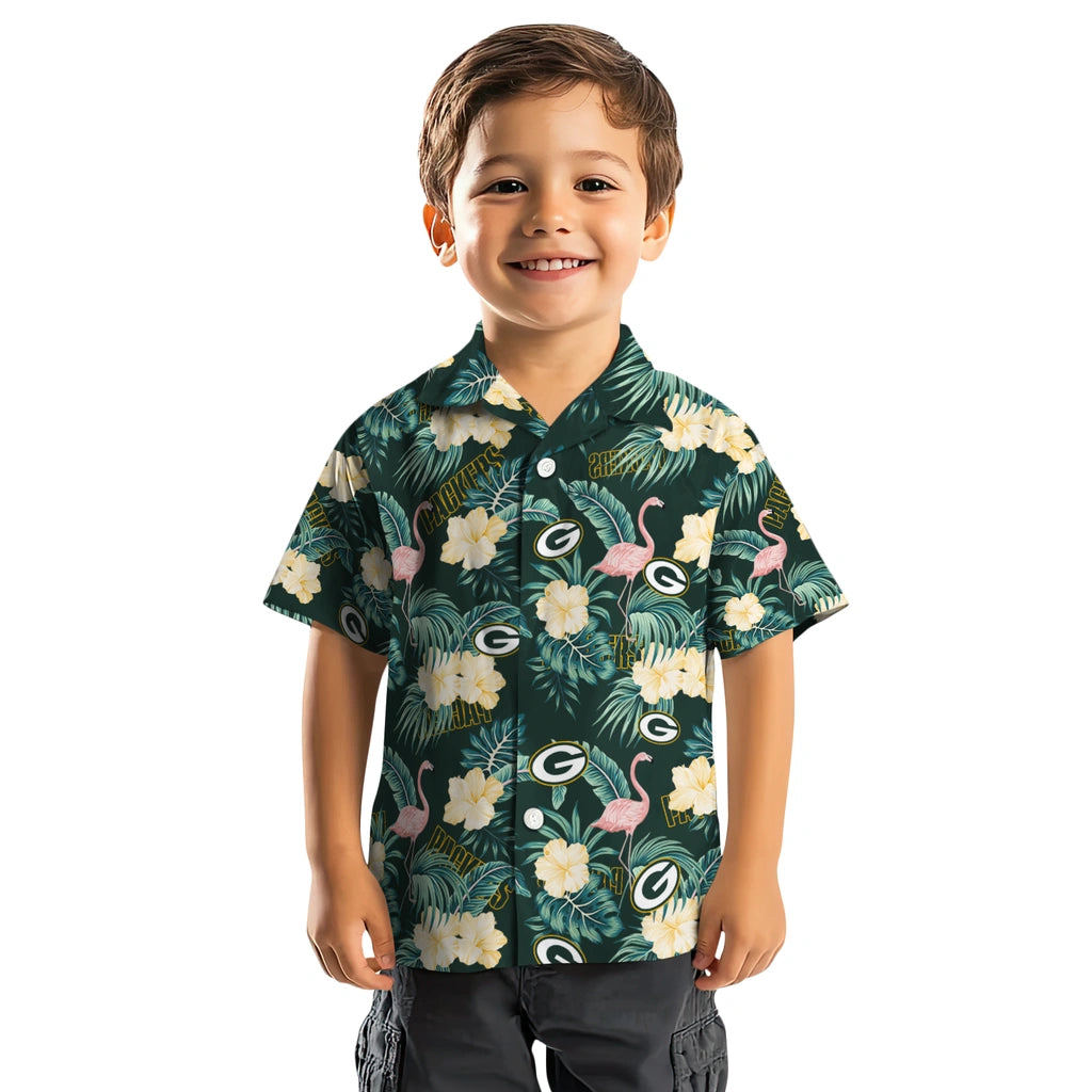 Green Bay Packers Hawaiian Shirt - Flamingo and Hibiscus | Moonbestprint