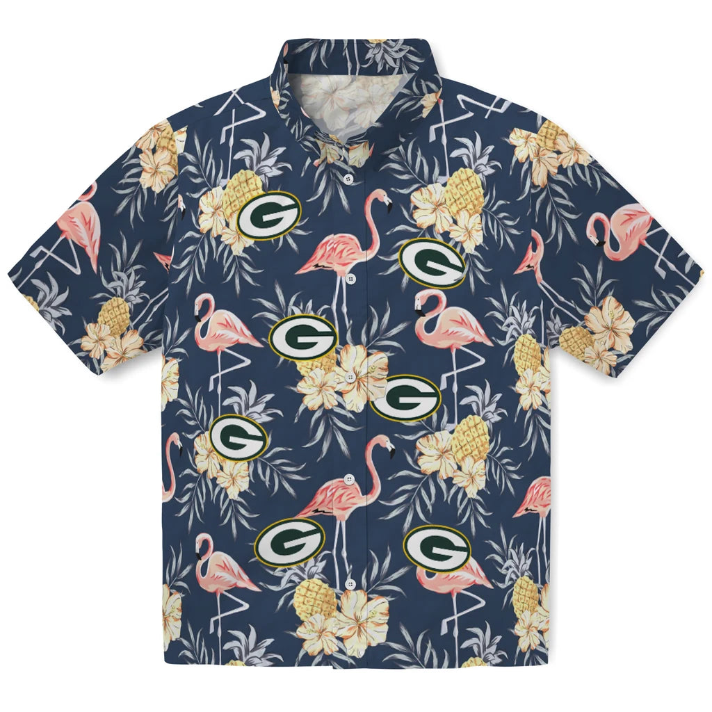 Green Bay Packers Hawaiian Shirt - Flamingo Hibiscus | Moonbestprint