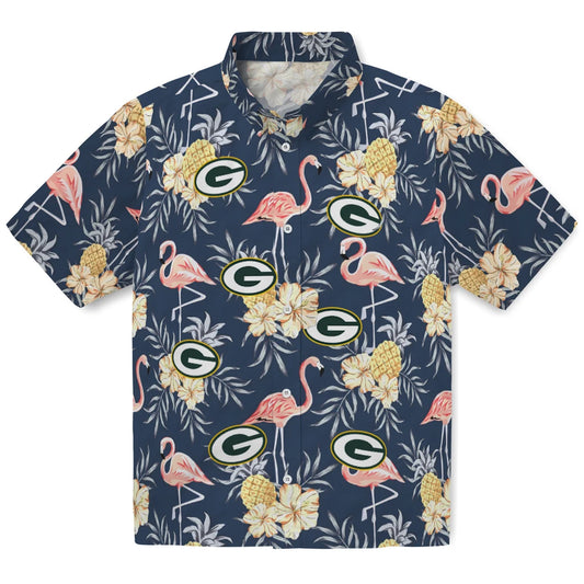 Green Bay Packers Hawaiian Shirt - Flamingo Hibiscus | Moonbestprint