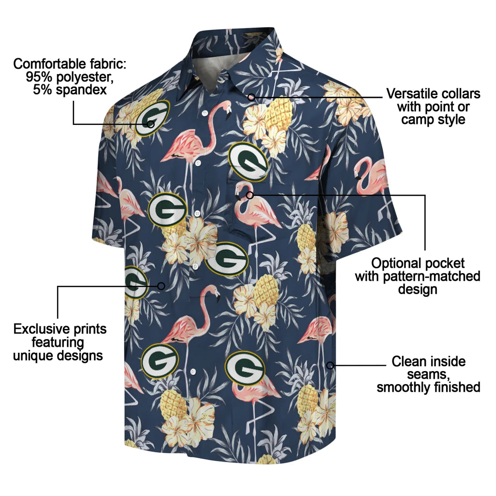 Green Bay Packers Hawaiian Shirt - Flamingo Hibiscus | Moonbestprint