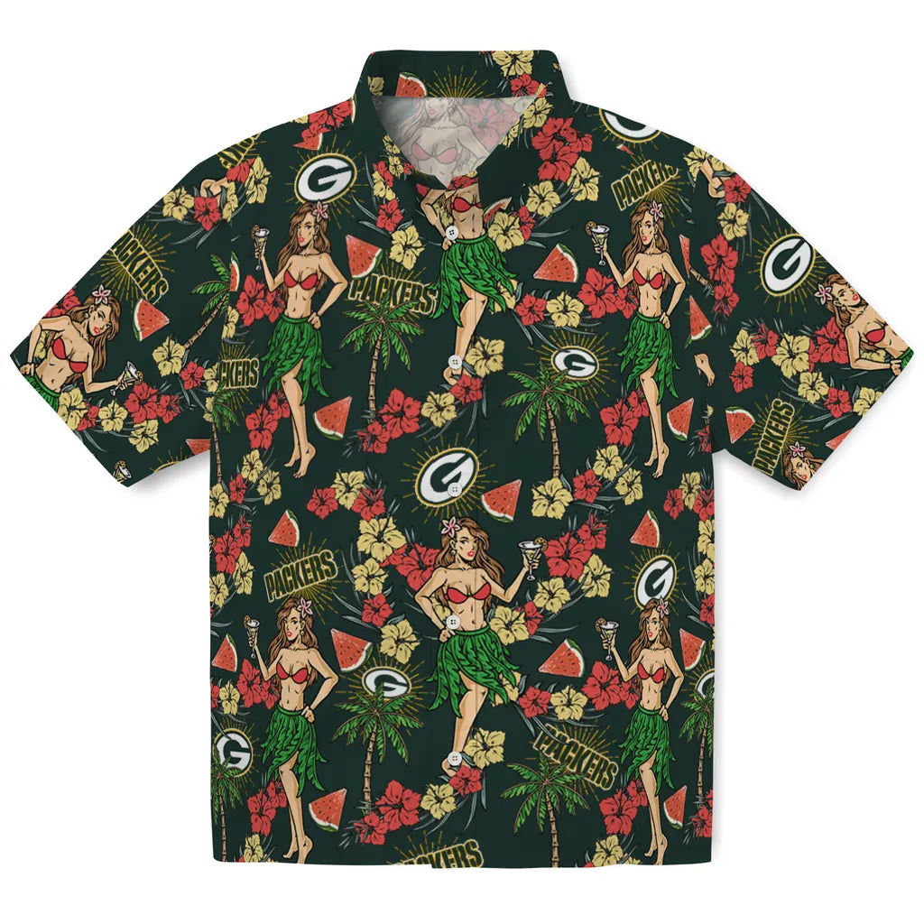 Green Bay Packers Hawaiian Shirt - Hawaiian Girls Design | Moonbestprint