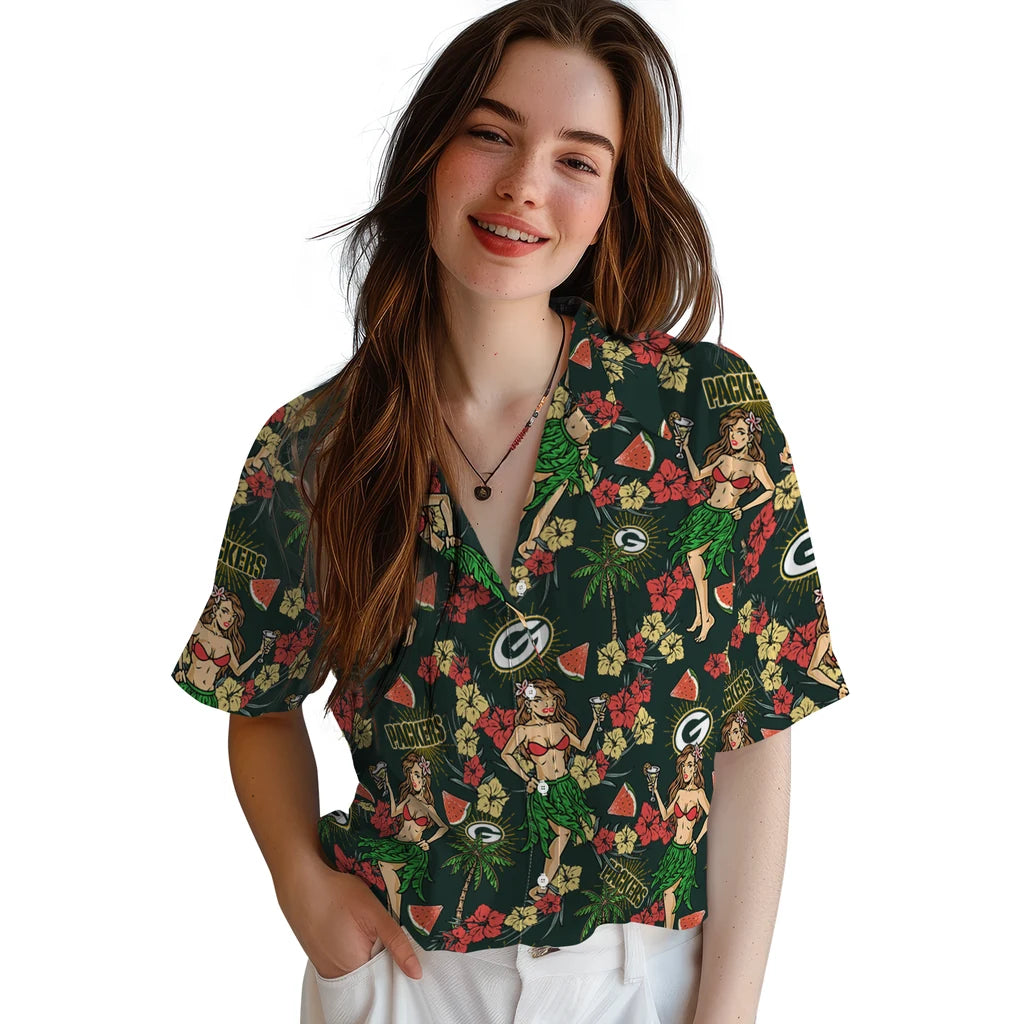 Green Bay Packers Hawaiian Shirt - Hawaiian Girls Design | Moonbestprint