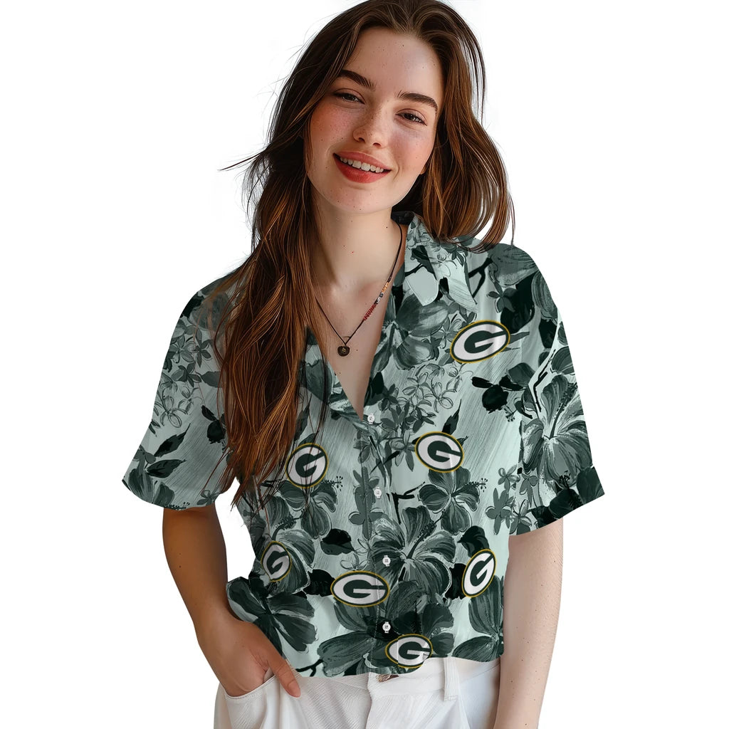 Green Bay Packers Hawaiian Shirt - Hibiscus Arrangement | Moonbestprint