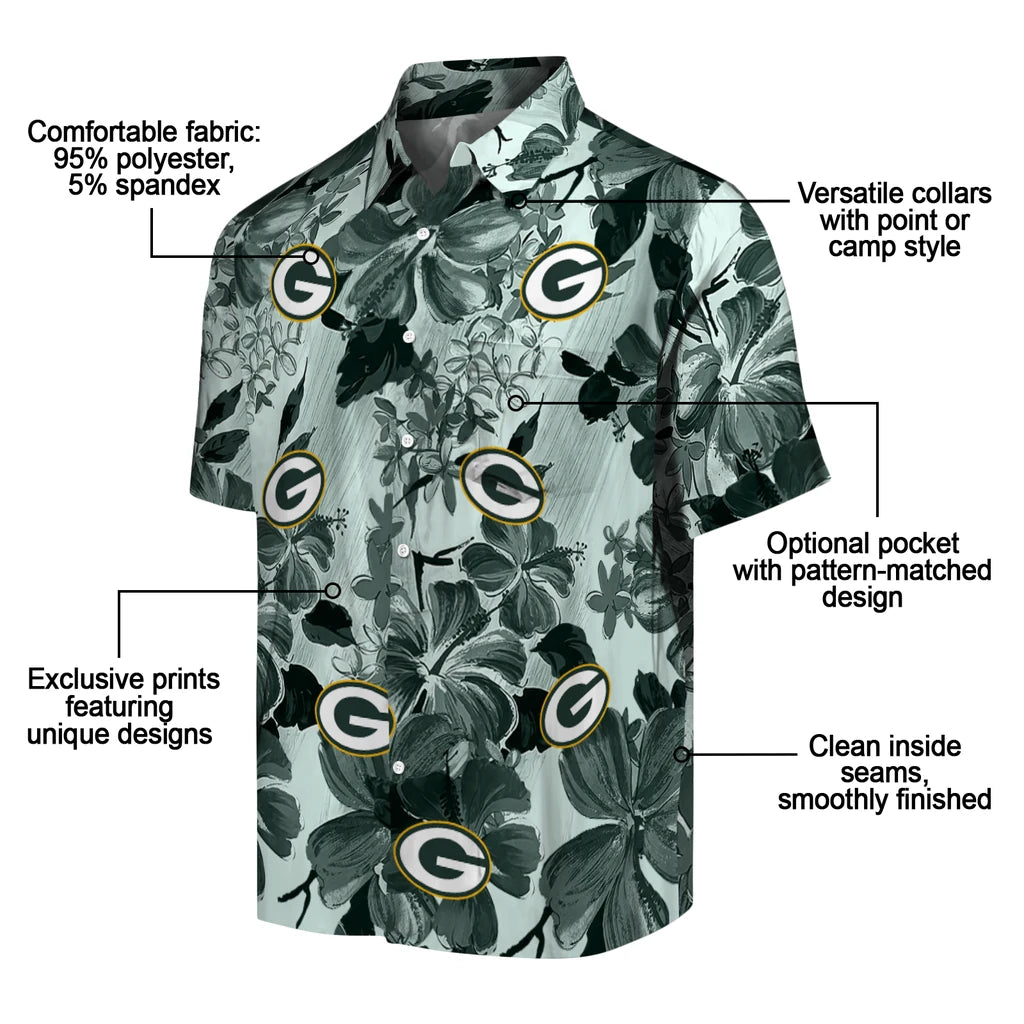 Green Bay Packers Hawaiian Shirt - Hibiscus Arrangement | Moonbestprint