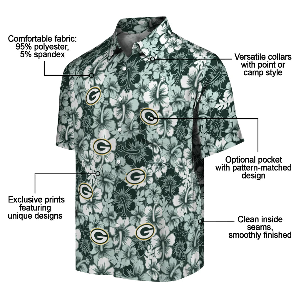 Green Bay Packers Hawaiian Shirt - Hibiscus Blooms | Moonbestprint