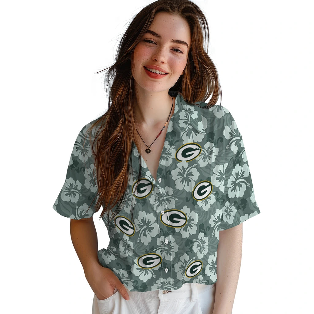 Green Bay Packers Hawaiian Shirt - Hibiscus Cluster | Moonbestprint