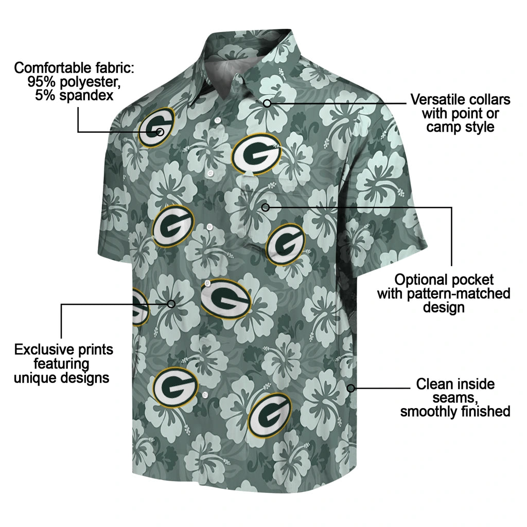 Green Bay Packers Hawaiian Shirt - Hibiscus Cluster | Moonbestprint