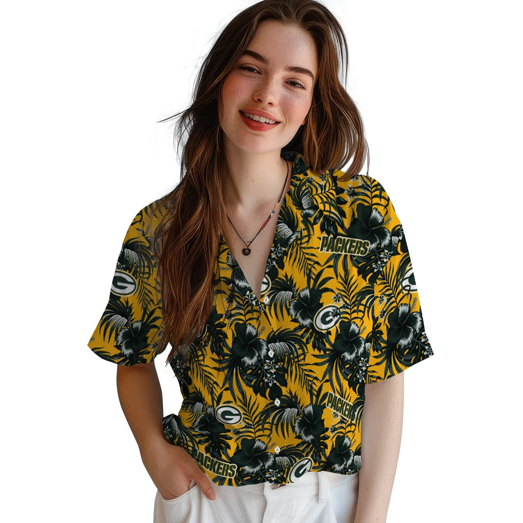 Green Bay Packers Hawaiian Shirt - Hibiscus Exotic | Moonbestprint