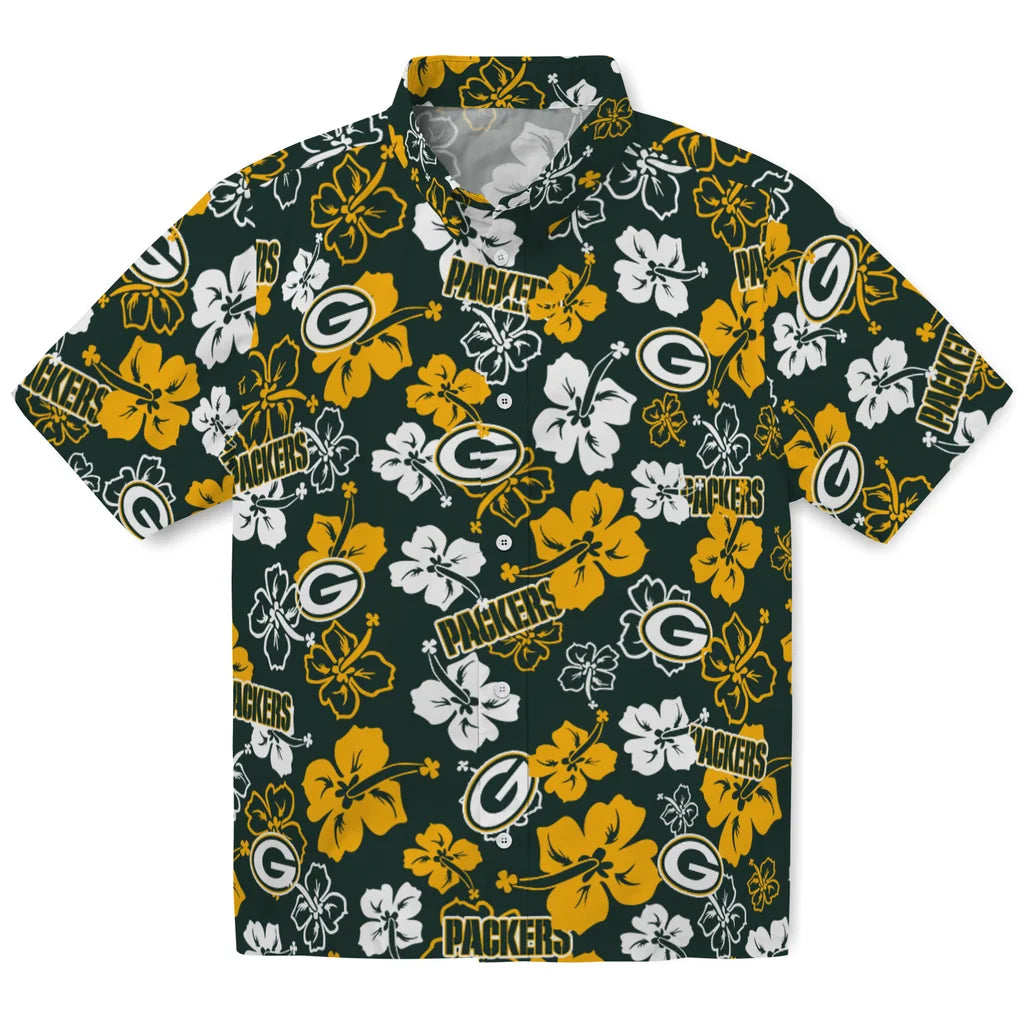 Green Bay Packers Hawaiian Shirt - Hibiscus Flower Design | Moonbestprint