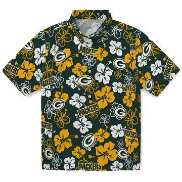 Green Bay Packers Hawaiian Shirt - Hibiscus Flower Design | Moonbestprint