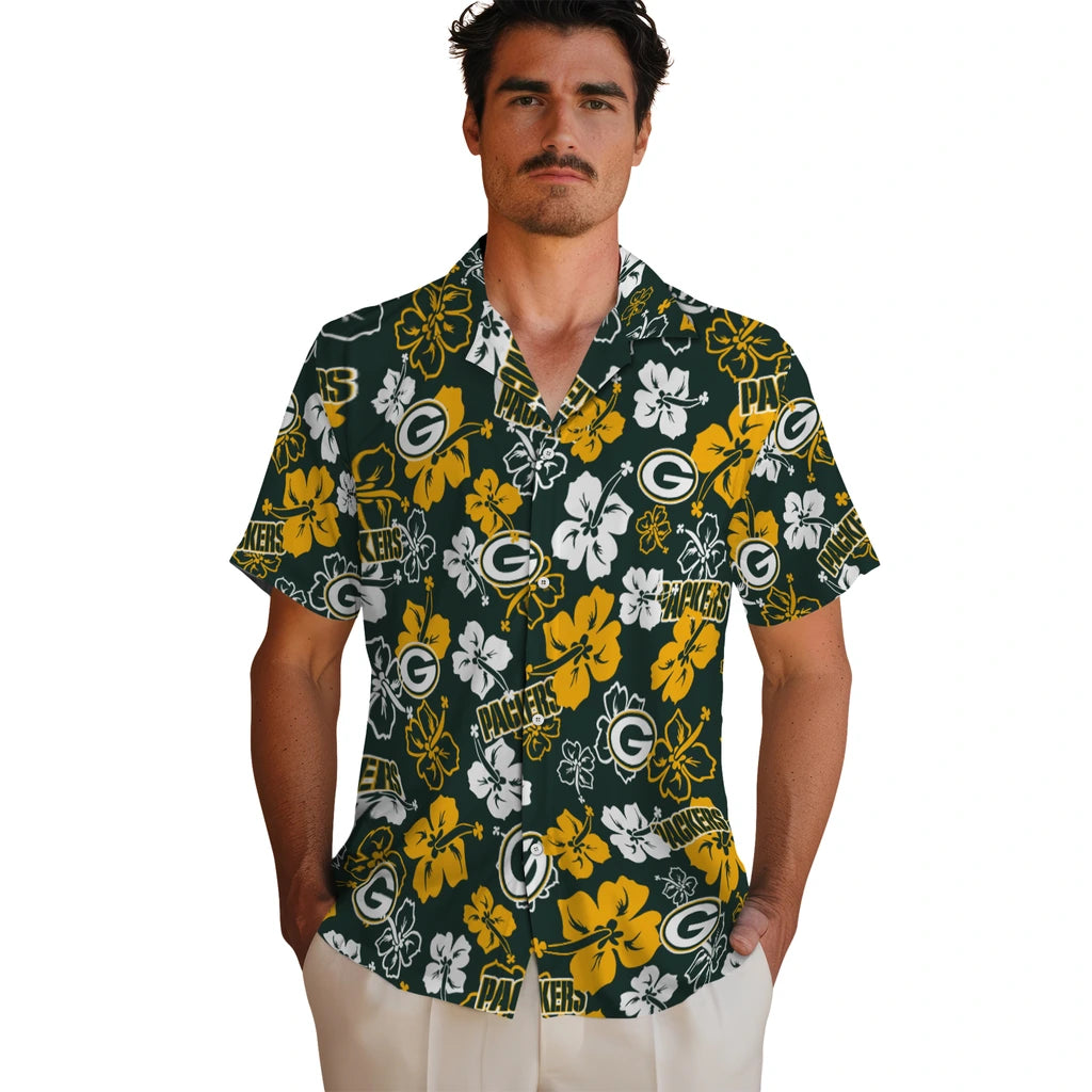 Green Bay Packers Hawaiian Shirt - Hibiscus Flower Design | Moonbestprint